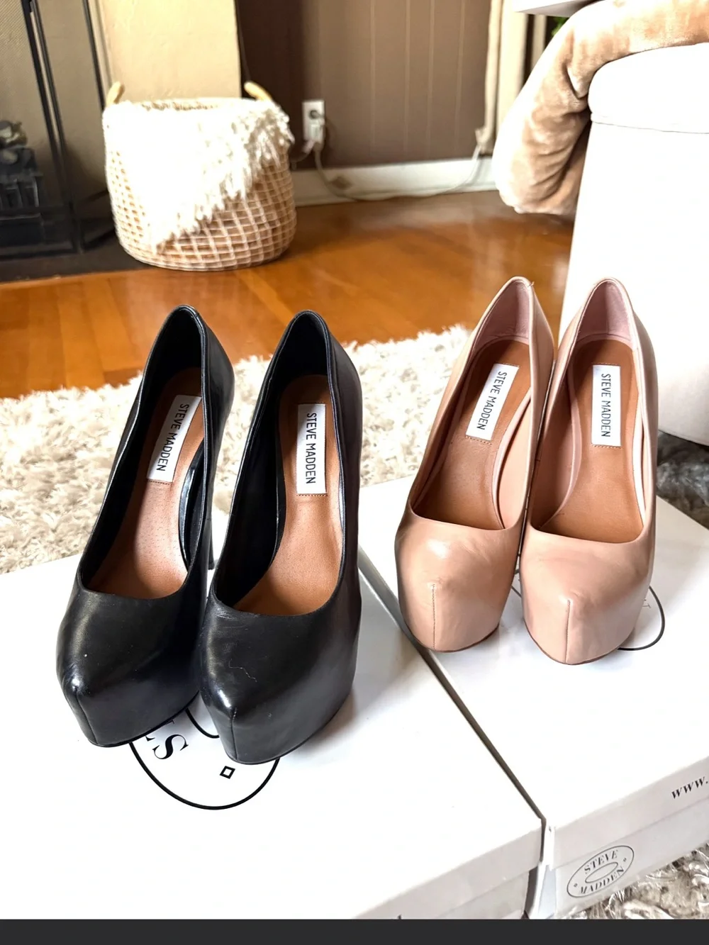Steve Madden Platform Pumps in Black and Nude Patent
